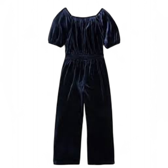 Old Navy Girl’s Cozy Smocked Romper Stretch Velvet Medium 8 Midnight Blue #0570 - Picture 1 of 9